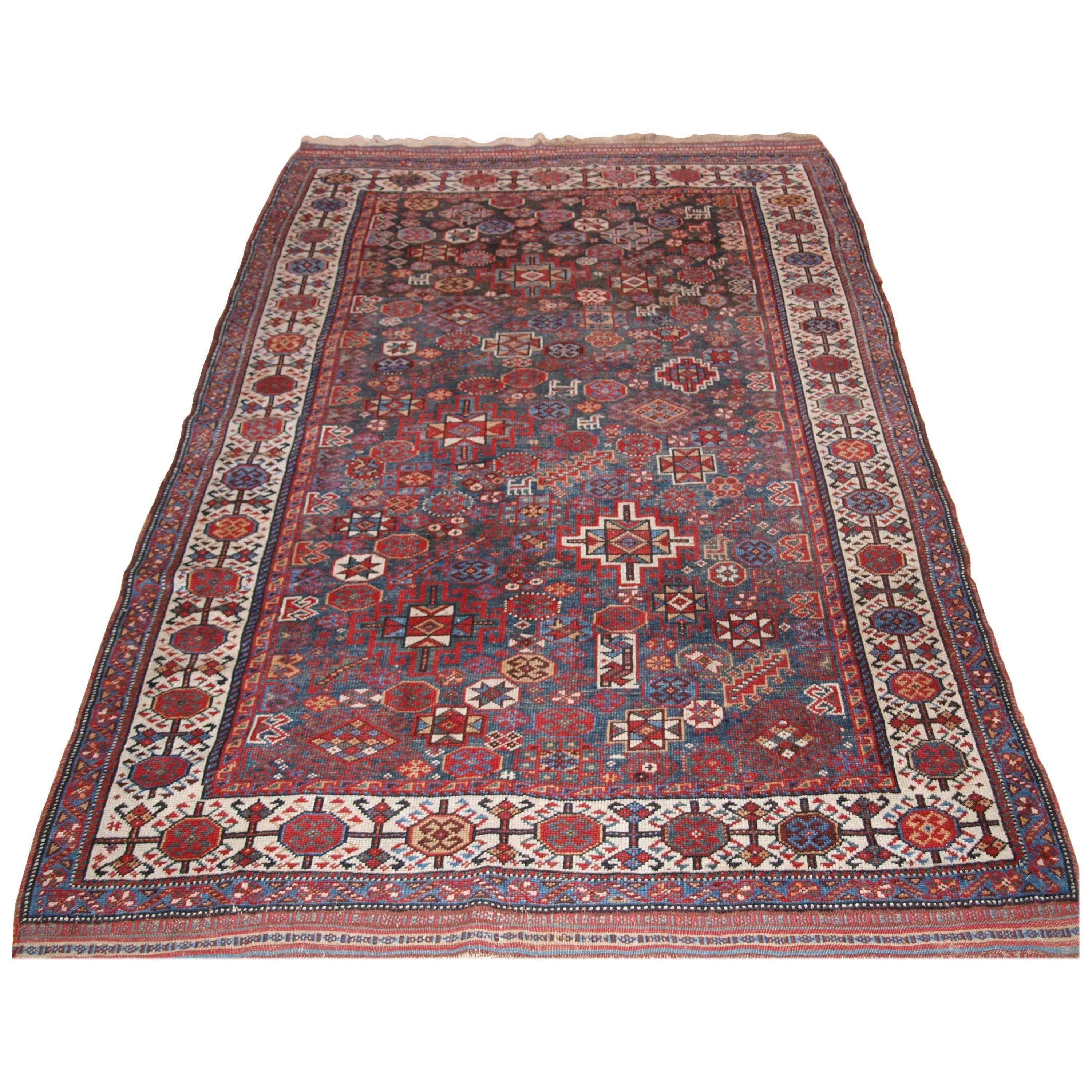 Antique Persian Rug by the Luri Tribe, Shekarlu Design, Grey Blue, circa 1900 For Sale