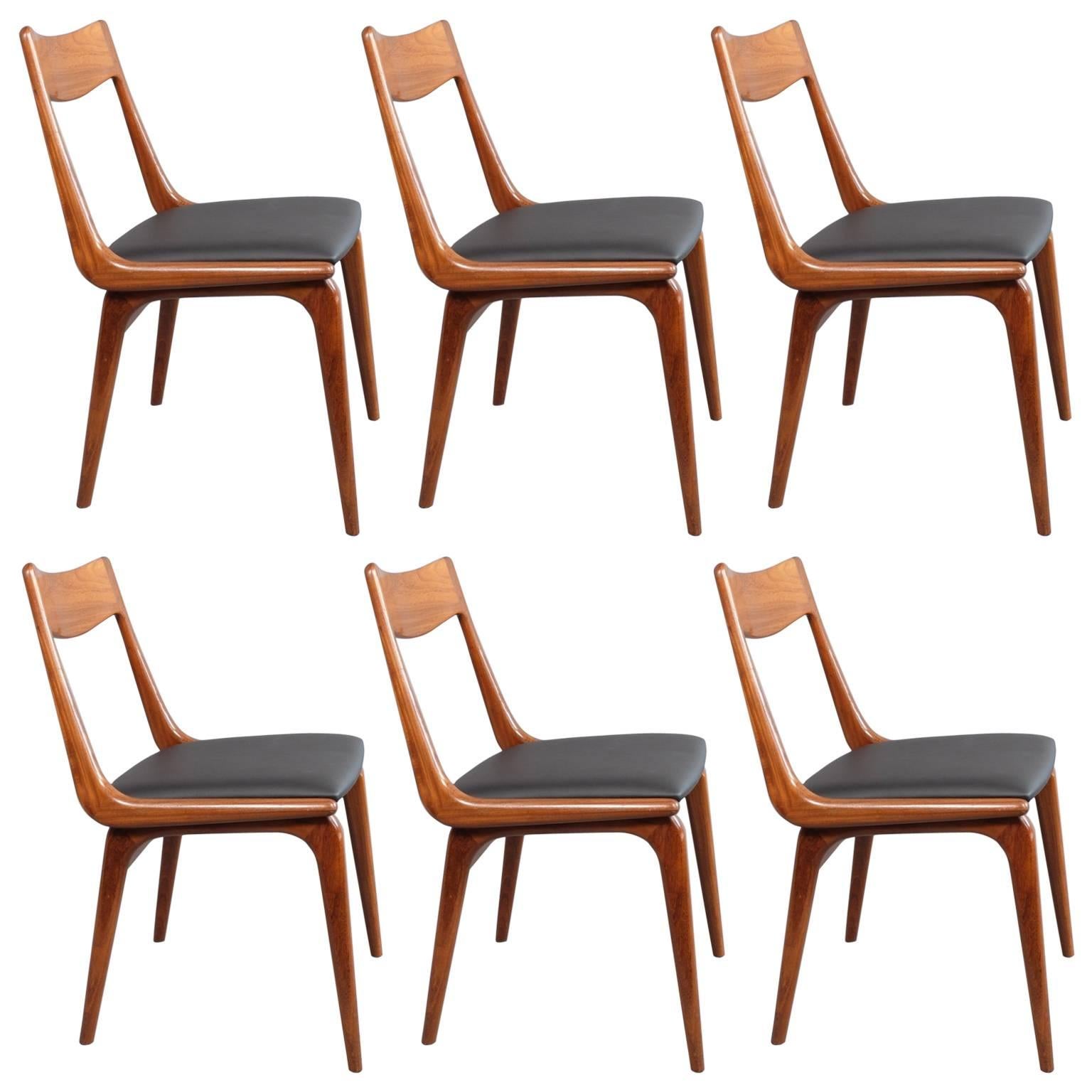 Set of Six Danish 1960s Erik Christensen Teak Boomerang Chairs