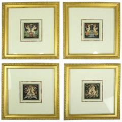Four Neoclassical Italian Colored Prints of Aqua, Aer, Terra & Ignis, Signed