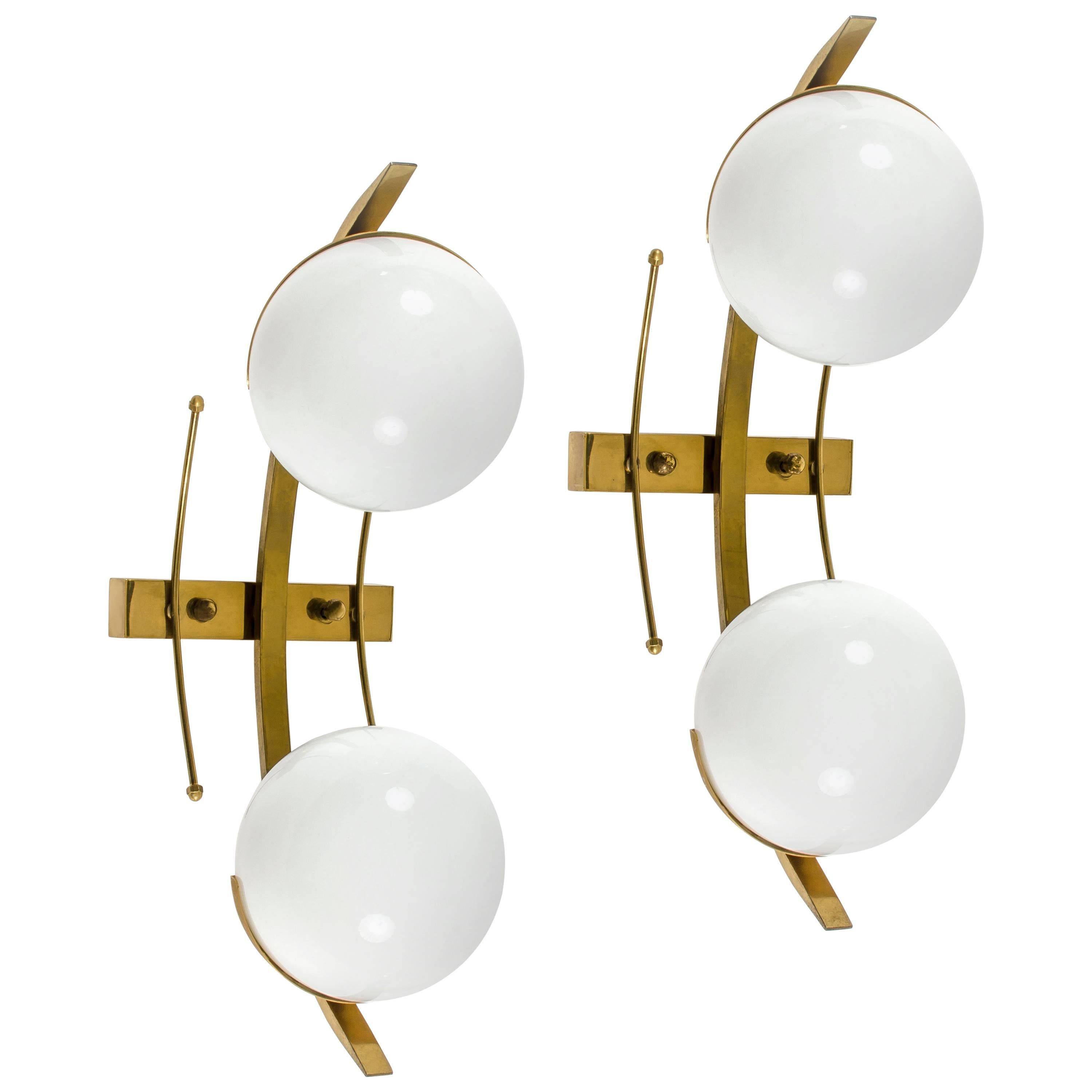Stilnovo Brass and Glass Sconces Produced in Italy 1960s For Sale