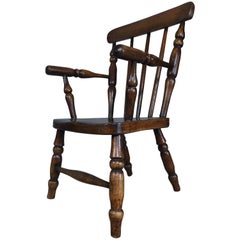 Antique Early 20th Century Child's Slat Back Oak Windsor Chair