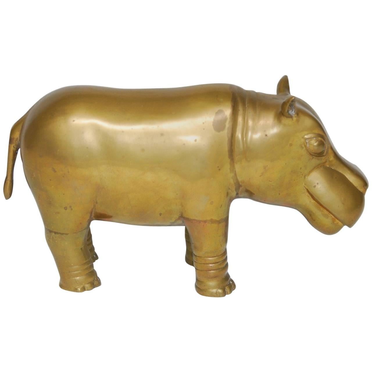 Mid-Century Brass Hippopotamus