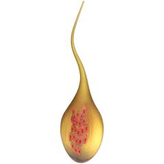Dona Modern Art Glass Yellow Amber Sculpture Vase with Red and Blue Murrine 3