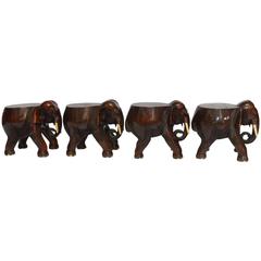 Vintage Set of Four Elephant Stools or Drink Tables