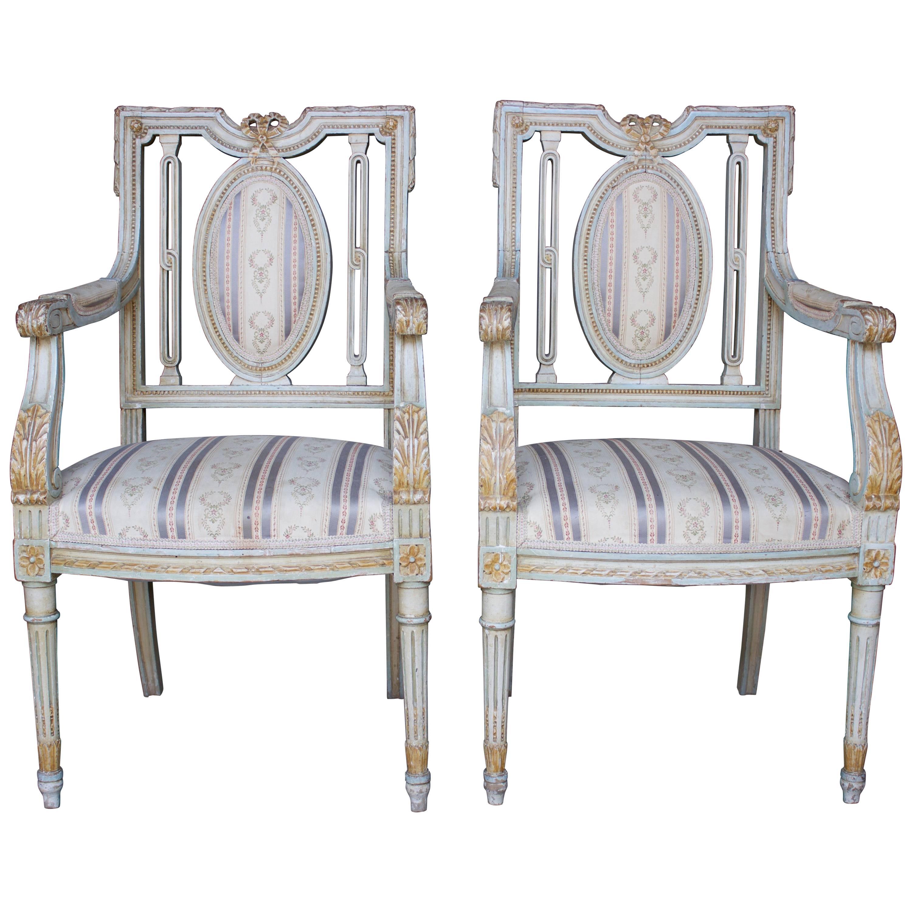Pair of French Louis XVI Period Armchairs For Sale