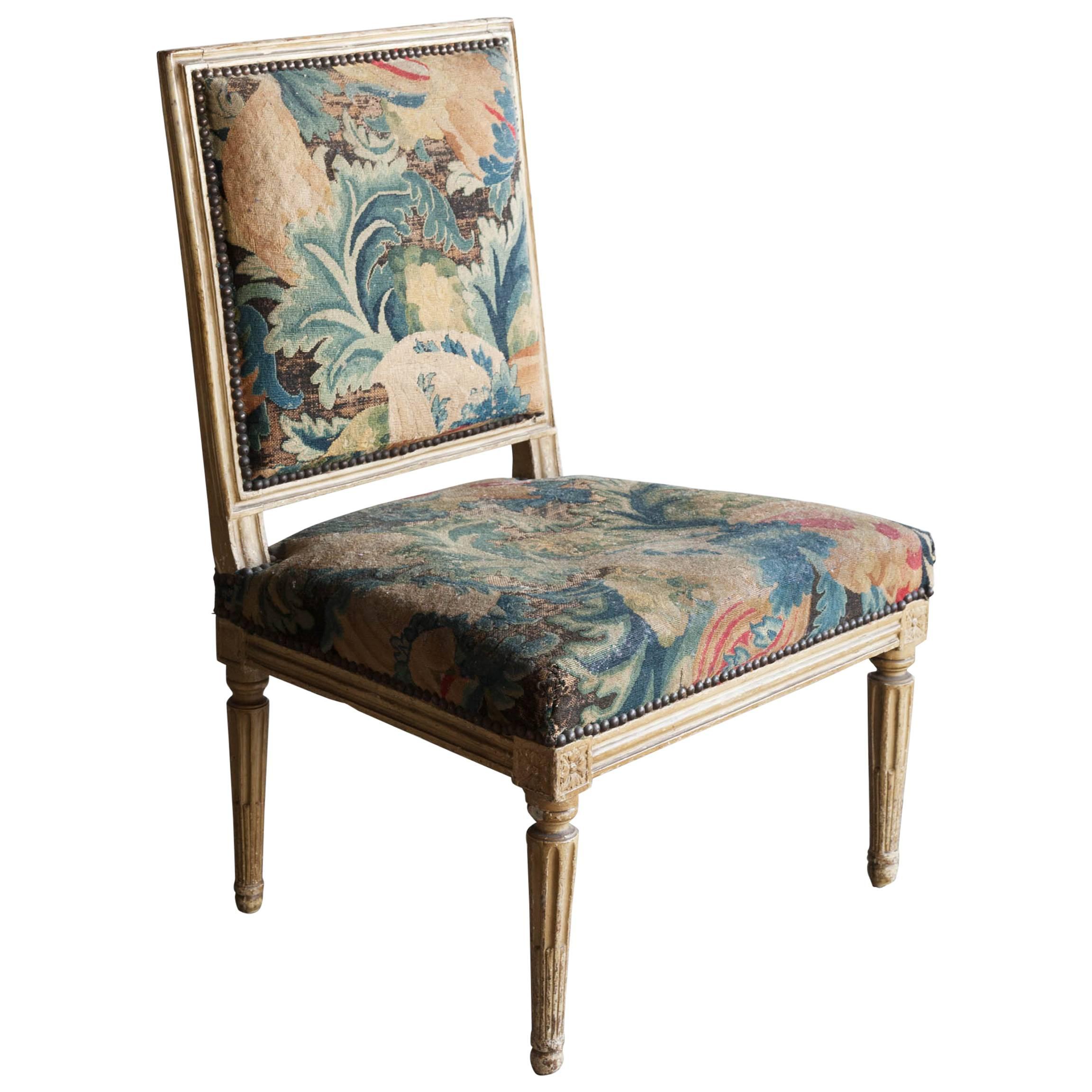 Louis XVI Period Painted Low Chair or Chauffeuse, Stamped "Séné" by the Maker