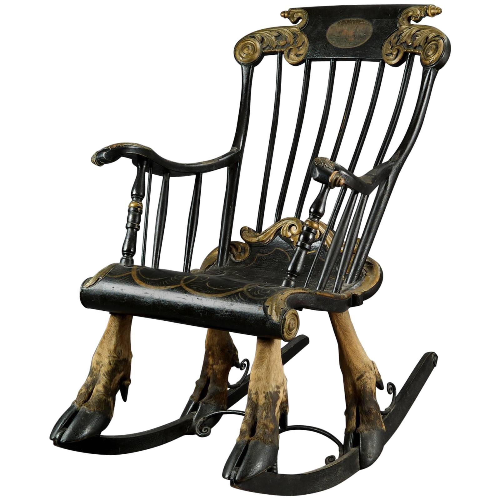 Rare Rocking Armchair Mounted on Elk Legs, Sweden, End of 17th Century For Sale