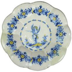 Large Antique Continental Soft Paste Porcelain Serving Bowl, Cupid, 18th Century Large Antique Continental Soft Paste Porcelain Serving Bowl, Cupid, 18th Century