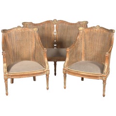 20th Century Elegant Chair Set in English Style, Carved and Colored Beechwood