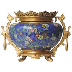 Centre de table de style chinoiserie français en bronze doré et émail cloisonné