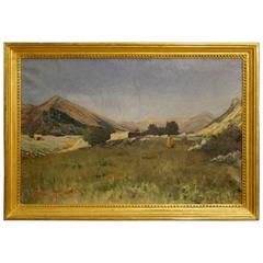 19th Century Italian Painting Landscape with Hunter Signed and Dated, 1899