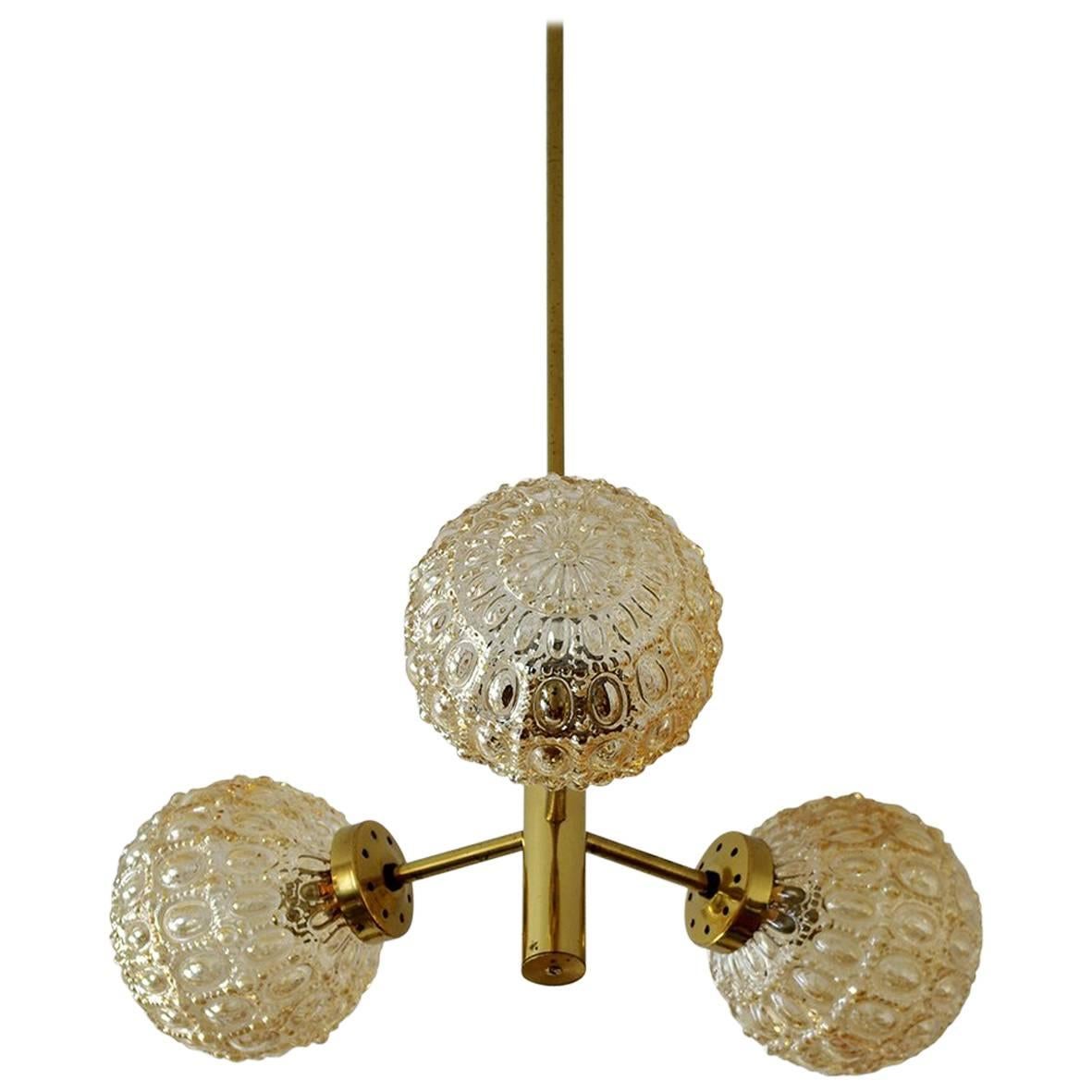 Small German Brass and Glass Sputnik Pendant Light Chandelier by Richard Essig For Sale