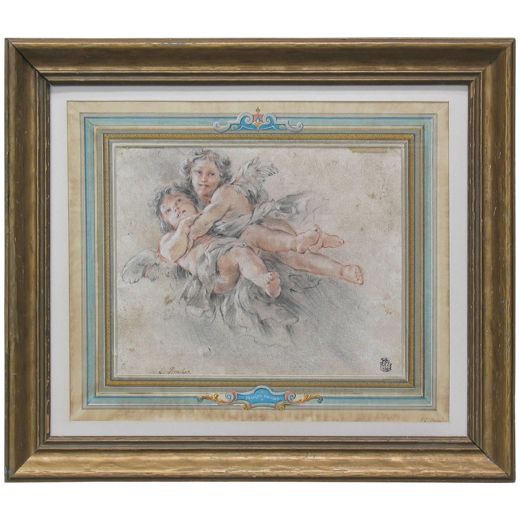 Two Putti's in Flight Attributed to Francois Boucher