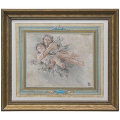 Antique Two Putti's in Flight Attributed to Francois Boucher