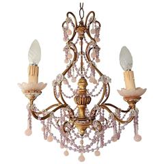 French Pink Opaline Beads and Drops Chandelier