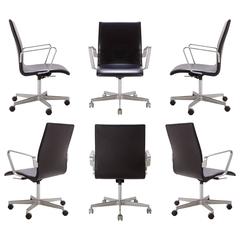 Oxford Classic Low-Back Chairs in Leather by Arne Jacobsen for Fritz Hansen, S/6 11