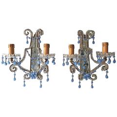 Lavender Opaline Beads and Drops Mirrored Sconces