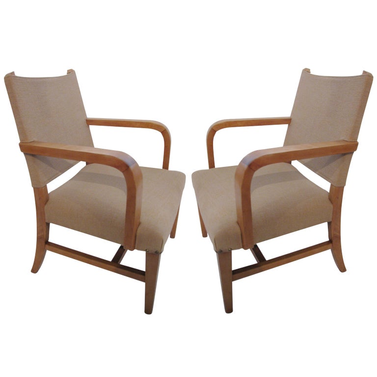 Hand-Crafted Art Deco Mid Century Modern Hollywood Regency French 1940 Directoire Armchairs For Sale
