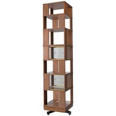 Italian Swivel Bookcase in Wood and Glass, 1960s