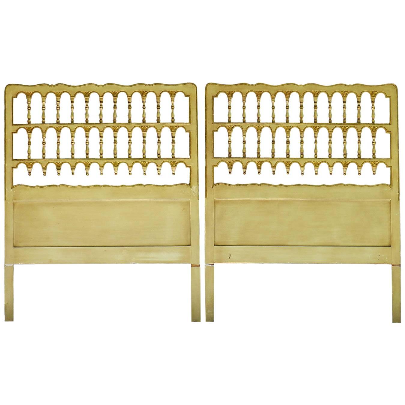 Pair of French Headboards Original Paint Mid-Century Twin Beds