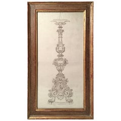 18th Century Italian Pen and Ink Baroque Candlestick Drawing