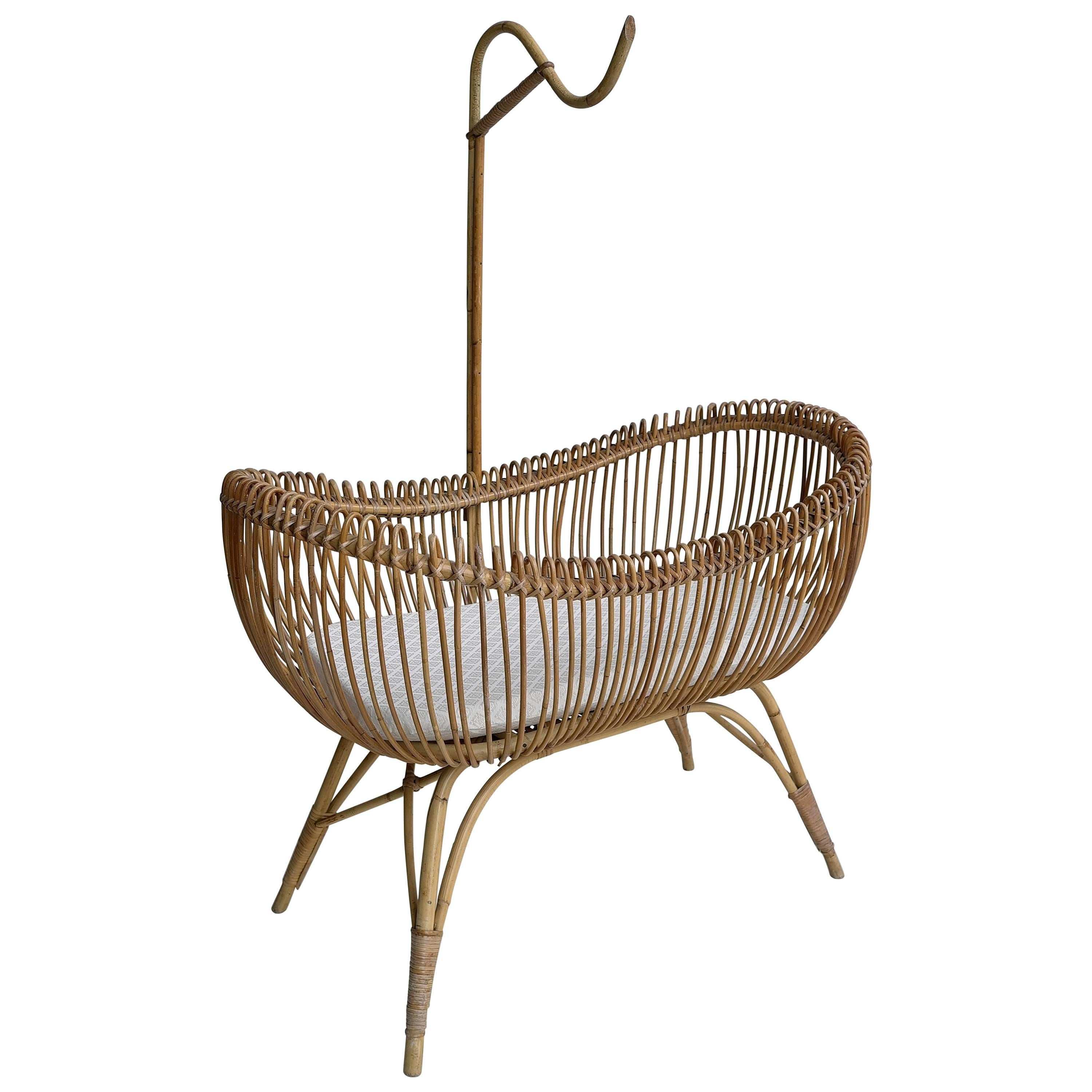 Bamboo Cradle in Style of Franco Albini, Italy, 1950s For Sale