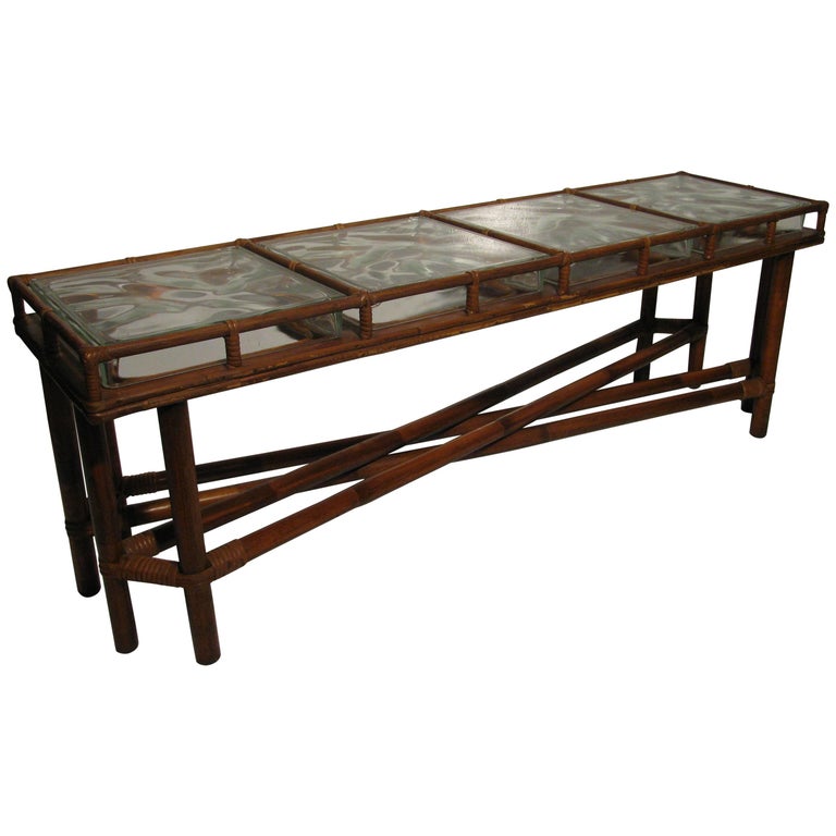 glass block furniture outdoor midcentury modern split reed rattan glass block cocktail table for sale glass block furniture outdoor midcentury modern split reed rattan glass block cocktail table for sale