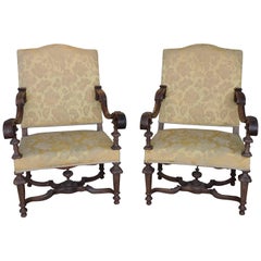 Large Pair of Régence Style 19th Century Beechwood and Oak Armchairs