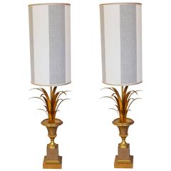 Vintage 20th Century Charles e Fils style golden and silvered lamps 