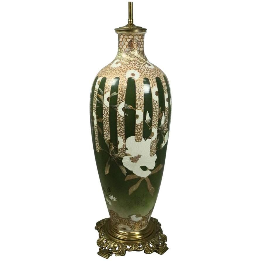Oversized Antique Japanese Meiji Satsuma Art Pottery Lamp Base, circa 1900