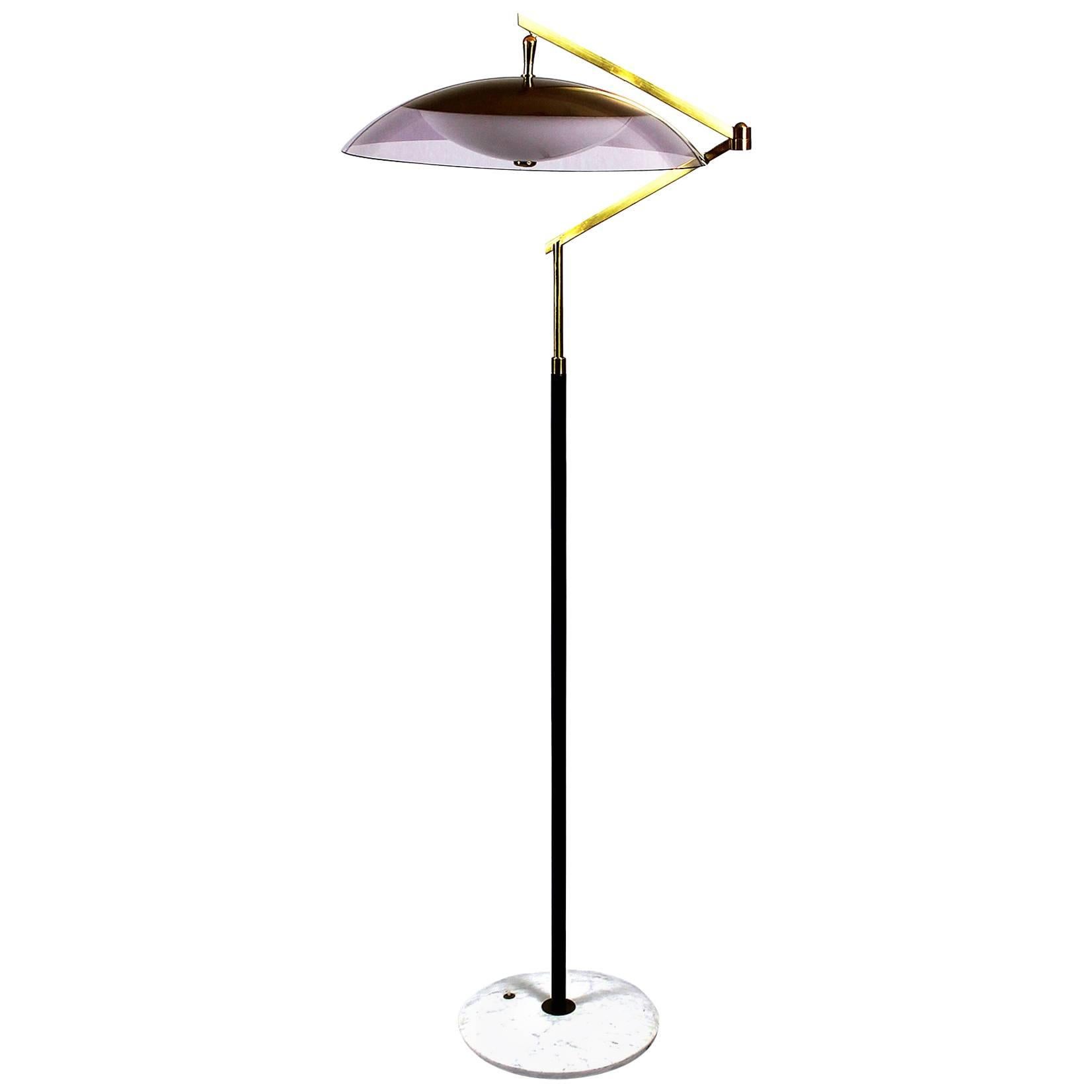 1960´s Standing Lamp by Stilux, marble, steel. brass, perspex lampshade - Italy
