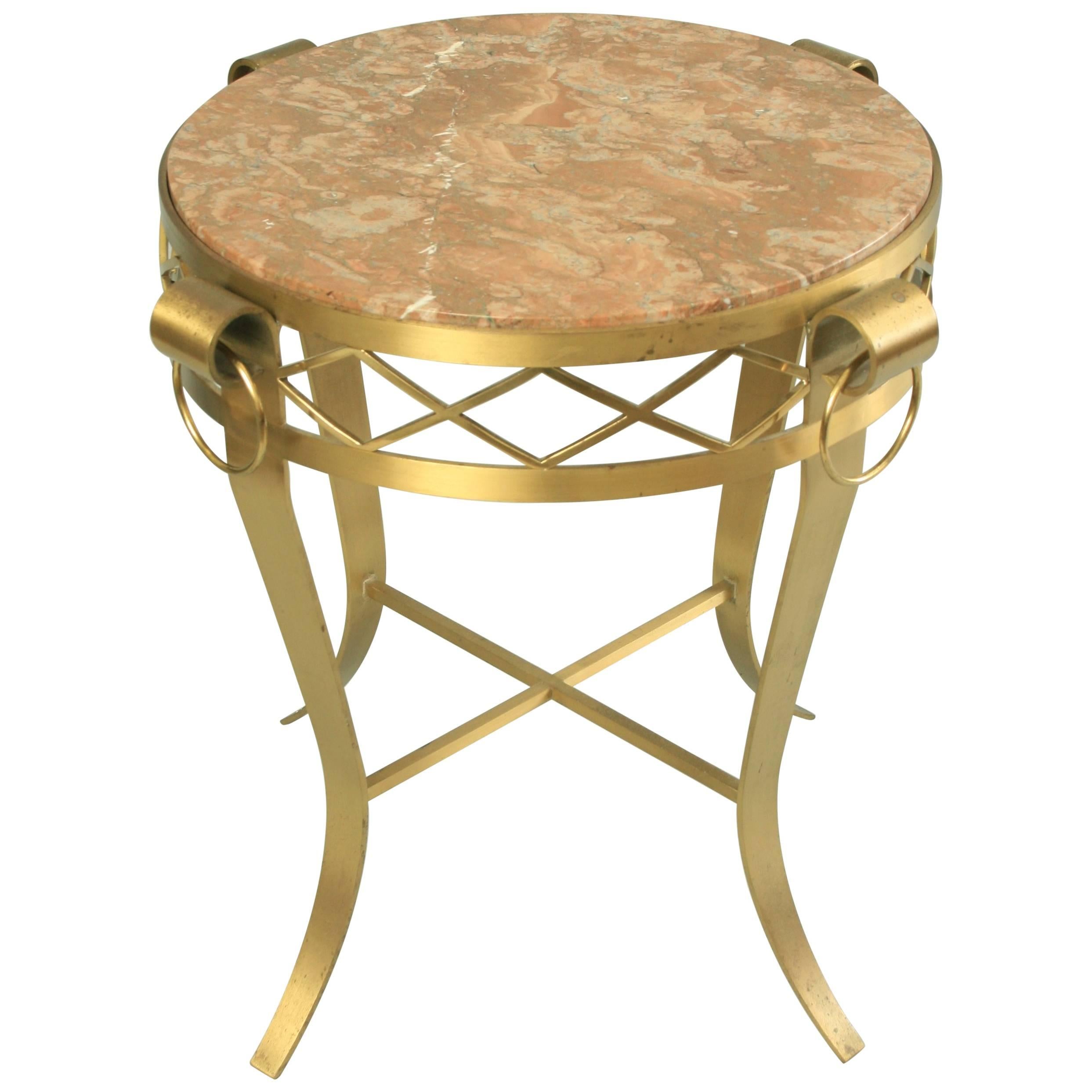 French Neoclassical Round Rogue Marble Top Bronze Gueridon Occasional Table