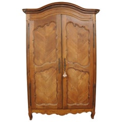 Vintage Country French Provincial Louis XV Walnut Bonnet Top Armoire Wardrobe Cabinet