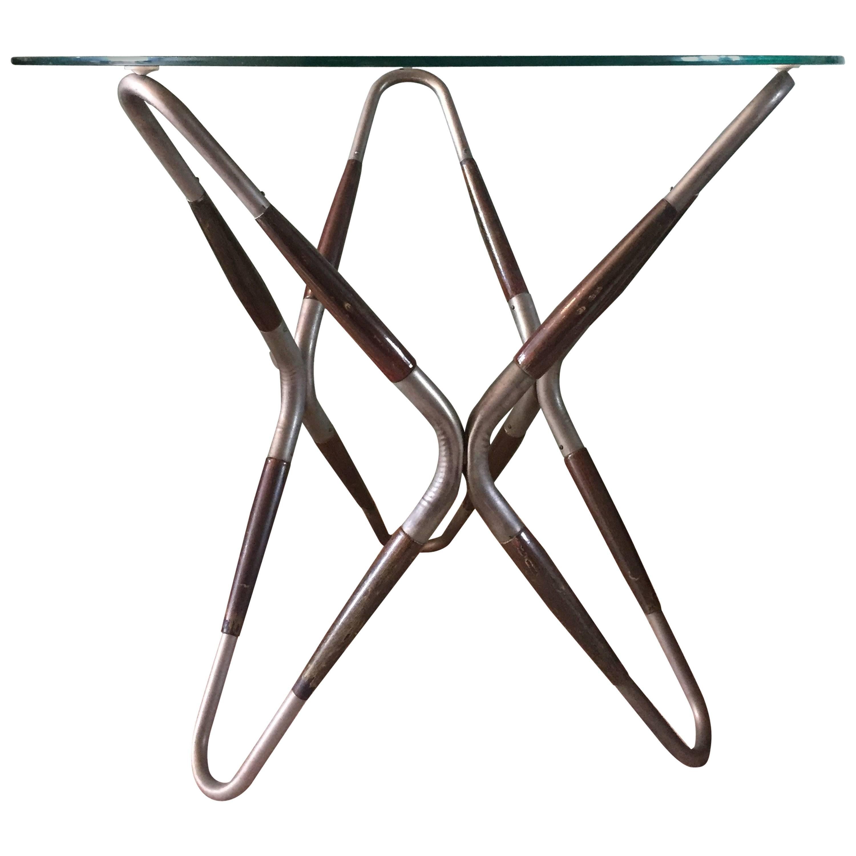 Cesare Lacca Italian Side Table Wood and Aluminium, Prototype, circa 1950 For Sale