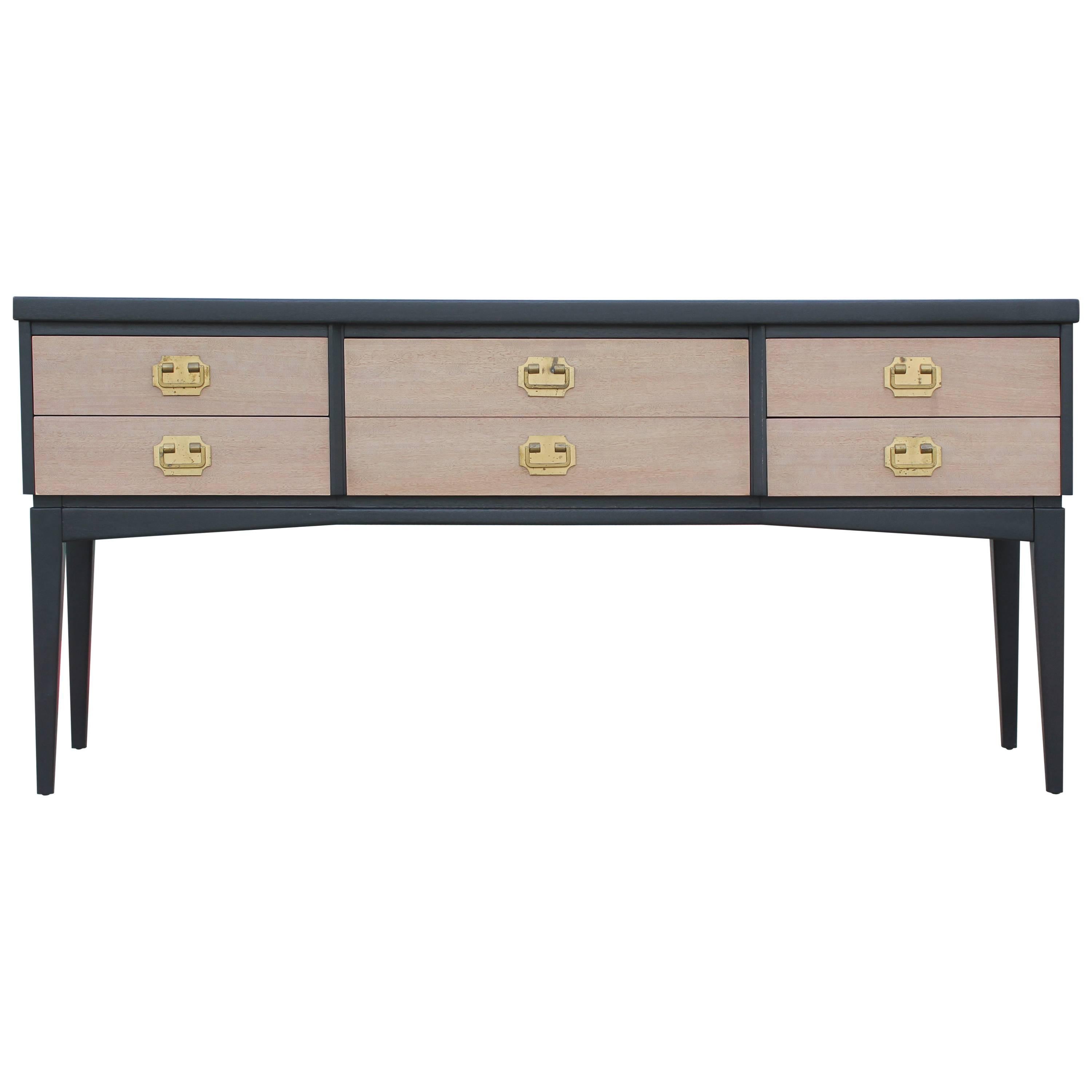 Modern Black and Bleached Two Tone Dresser or Console with Brass Hardware