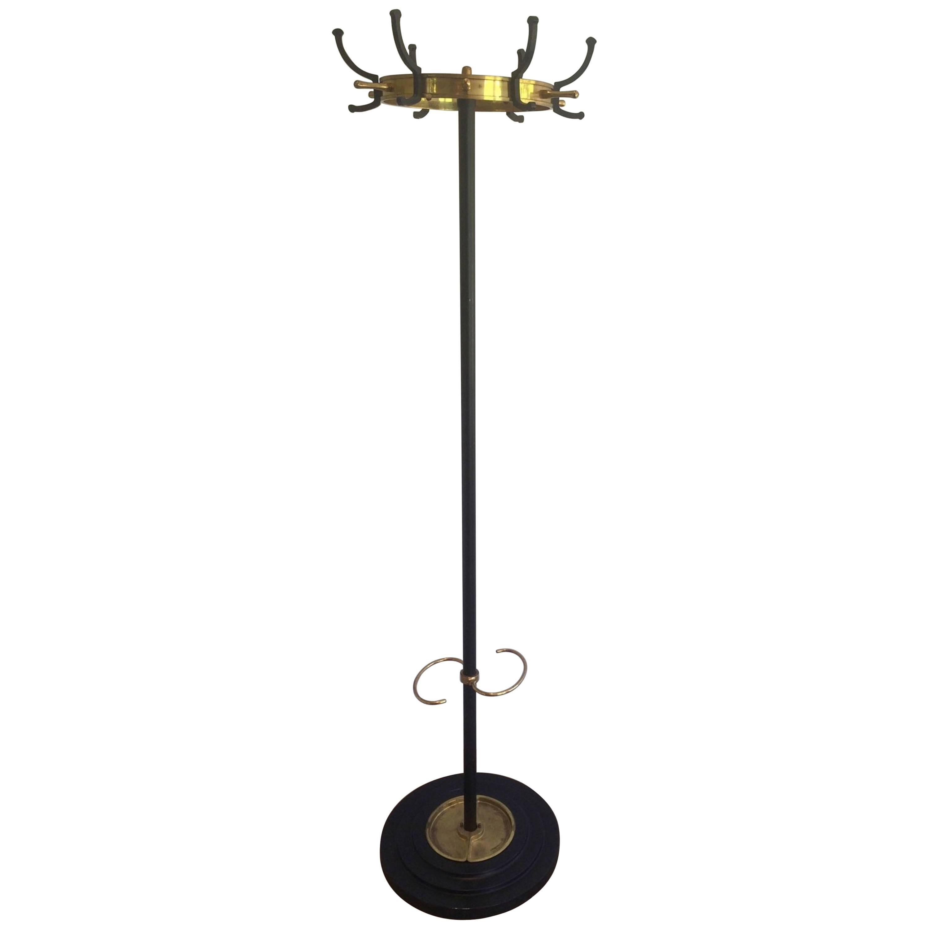 1940s French Brass and Steel Coat Rack by Jacques Adnet