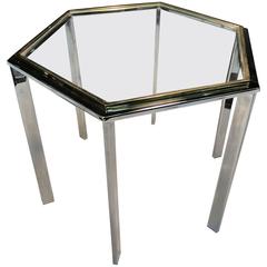 Modernist Pierre Cardin Style Chrome and Brass Hexagonal Accent Table