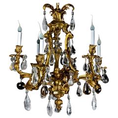 Antique French Louis XVI Style Gilt Bronze and Rock Crystal Parrot Chandelier 4