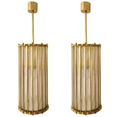 Italian Brass Crystal Murano Glass Customizable Pair of Pendants/Chandeliers 12