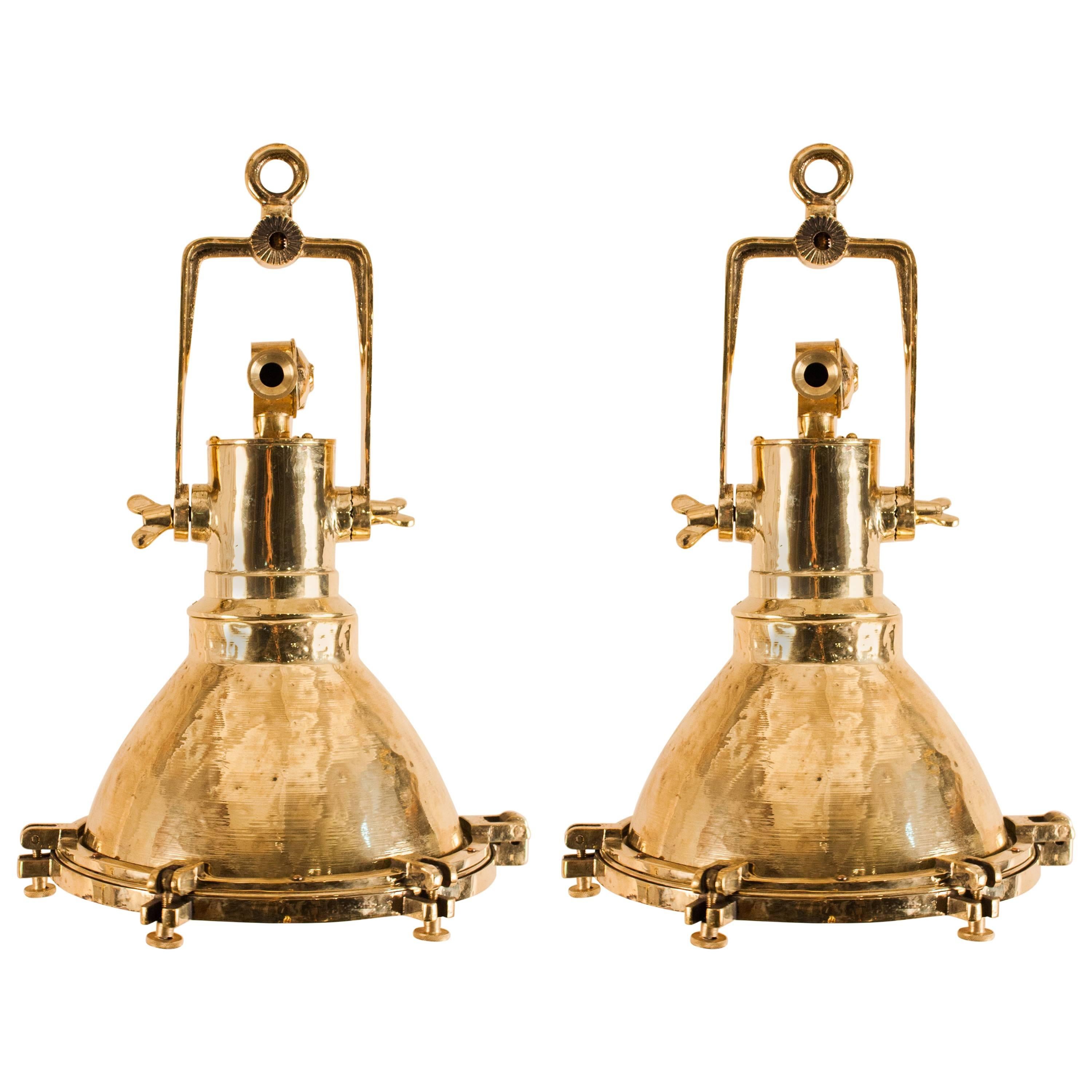 Pair of Vintage Brass Maritime Pendant Lights