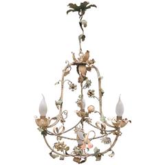 Italian Tole Chandelier with Flowers and Ribbons