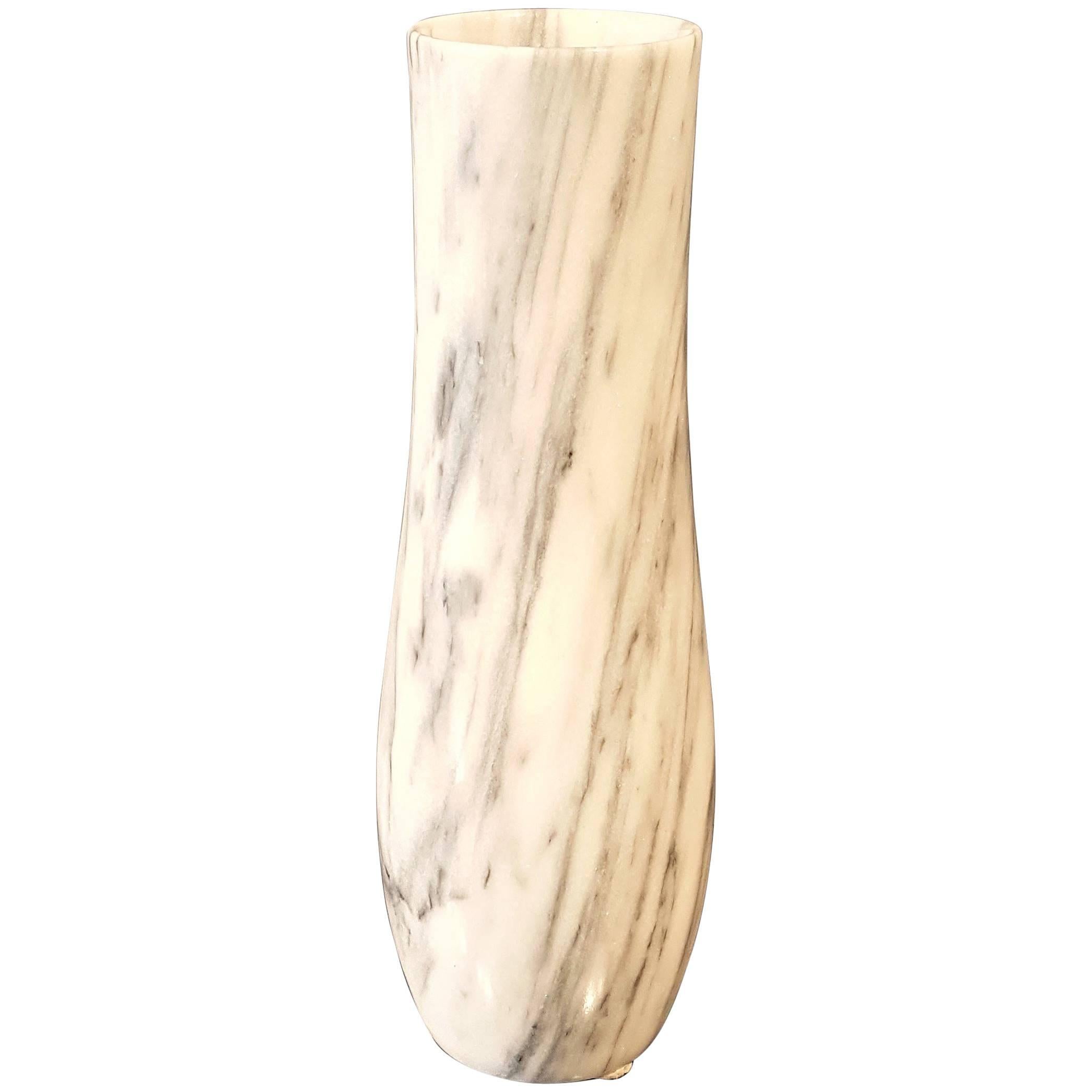 Massive Carrara Marble Vase with Dramatic Striations, Italy 1950s For Sale