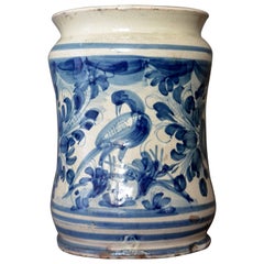 Blue and White Albarello Bird Vase