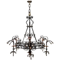 Antique Enormous Arts & Crafts Brass & Iron Chandelier from St Georges Church in Glasgow