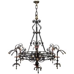 Enormous Arts & Crafts Brass & Iron Chandelier from St Georges Church Glasgow