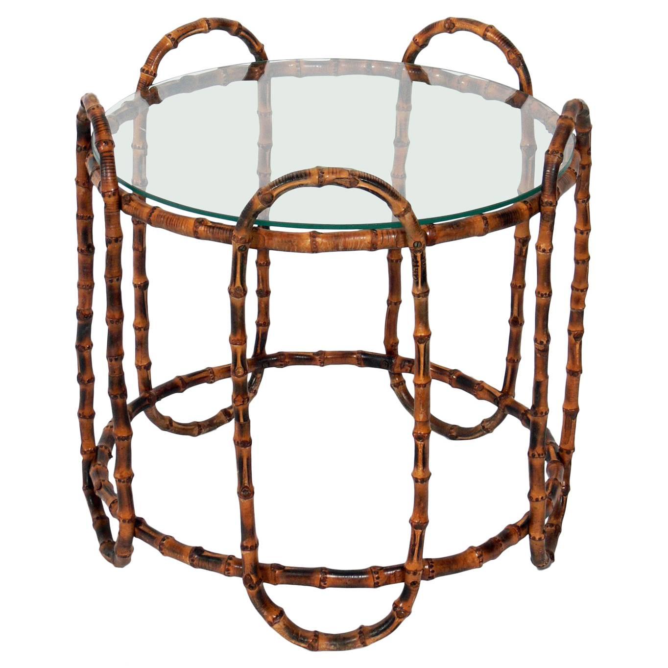 Elegant Bamboo Side Table in the Manner of Jacques Adnet