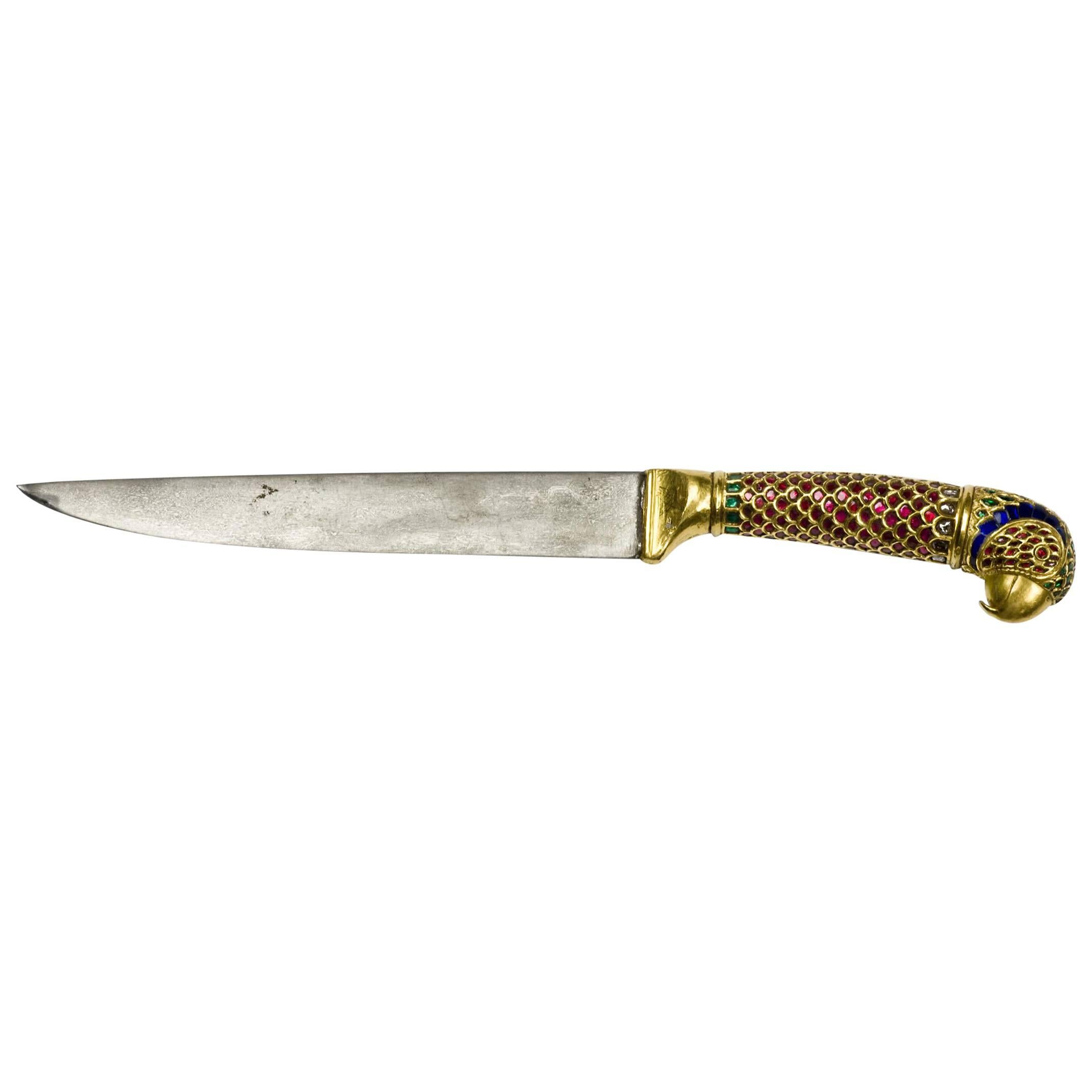 19th Century Mughal Dagger with Parrot Hilt For Sale