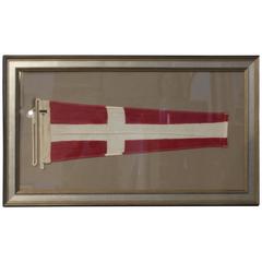 Vintage Red and White Linen Yacht "4" Signal Flag