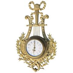 Vintage French Style Brass Lyre Wall Clock