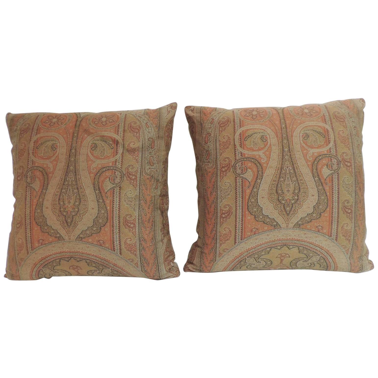 Pair of 19th Century Kashmir Woven Paisley Decorative Pillows